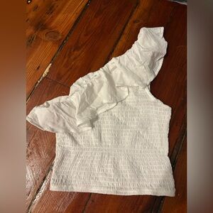 White One-Shoulder Ruffle Top
